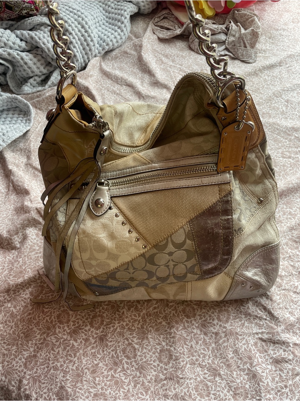 COACH RARE Legacy Thompson Ltd Ed
Silver Khaki Patchwork XL Hobo Bag